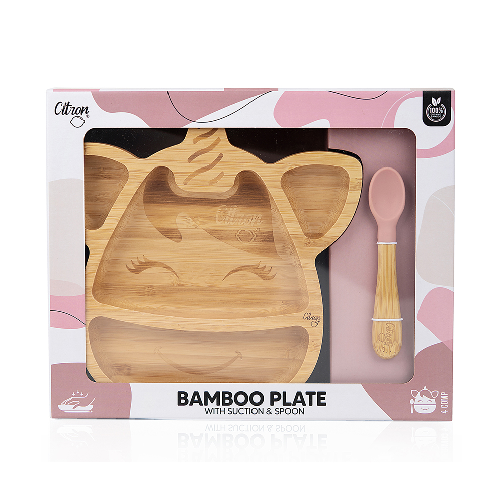 Bamboo Plate with Suction - Unicorn Blush Pink