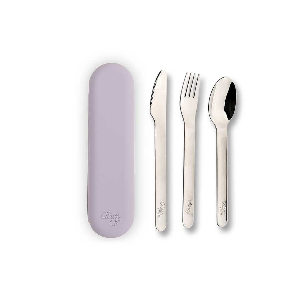 Stainless Steel Cutlery Set With Silicon Case - Purple