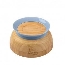 Bamboo Bowl with Suction and Spoon - Dusty Blue